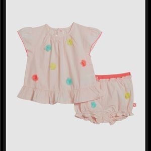 BILLIE Blush Baby Girl Pink Floral Applique Blouse & Bloomers Set Size 12M​